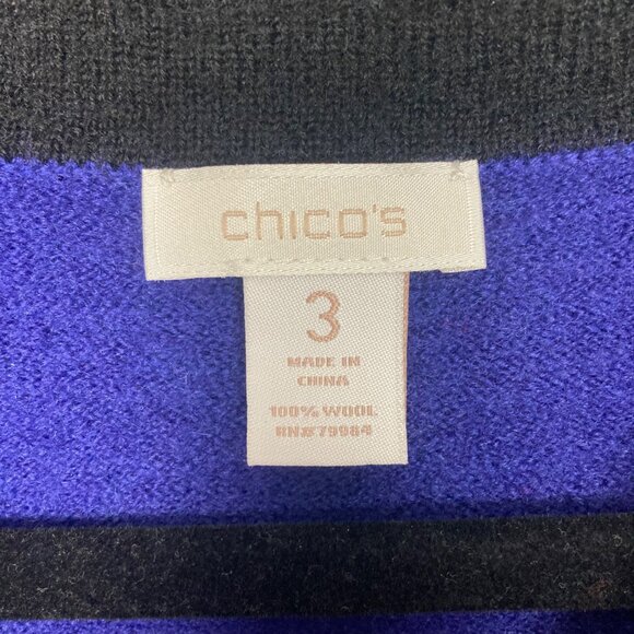 Chicos Wool Kendall Colorblock Coatigan Cardigan 3 XL Blue Black Classic Long - Picture 12 of 13